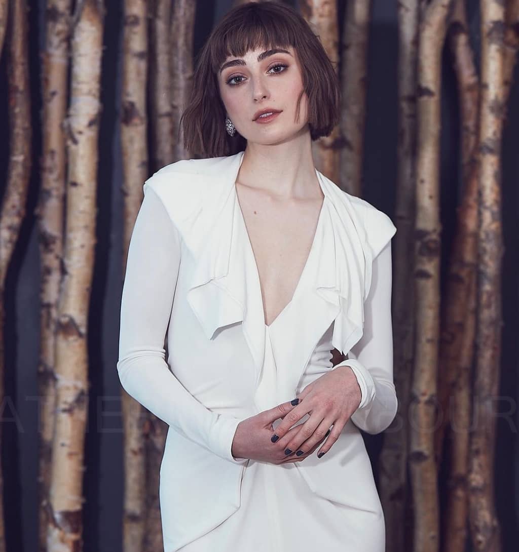 Ellise Chappell in white dress